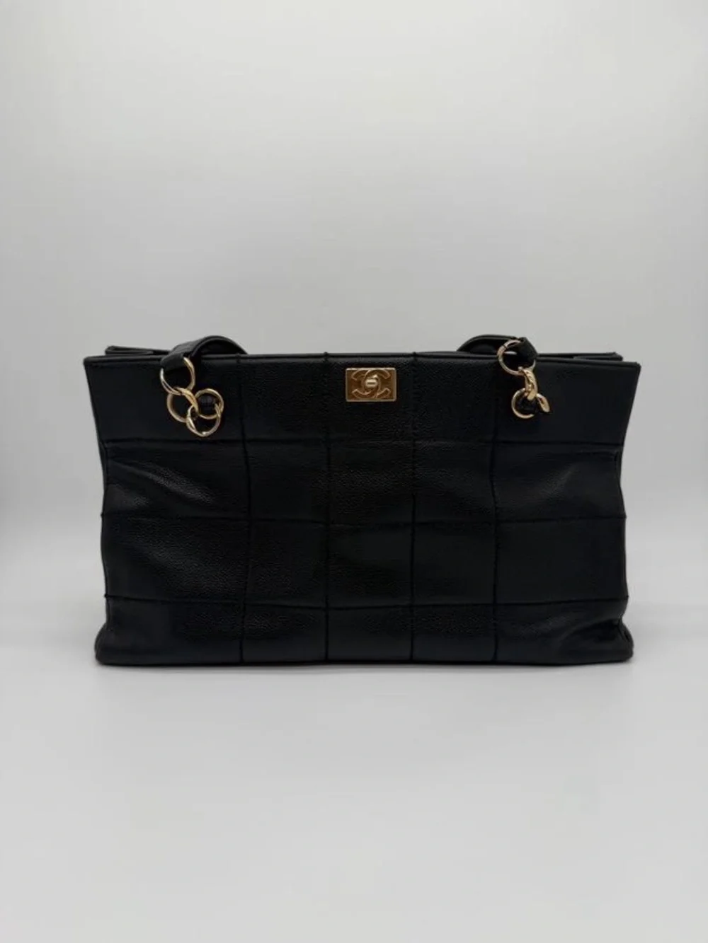 Vintage Chanel Caviar Tote Chocolate Bar Leather Tote with Gold Hardware